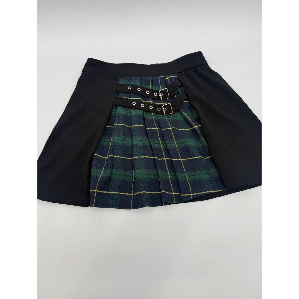 Scarlet Darkness Womens Plaid‎ Pleated Mini Skirt Black Green Gothic Punk L